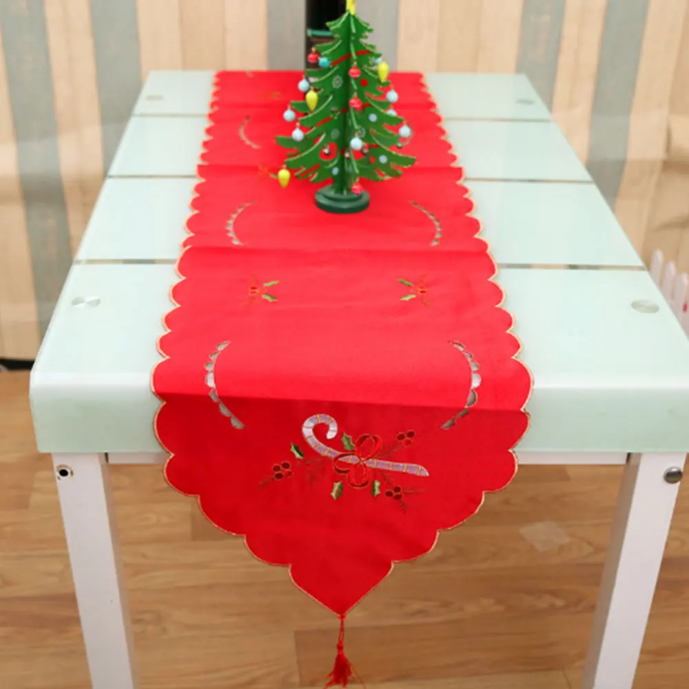 Christmas Table Flags Cover Embroidery Tablecloth Party Home Decorations Decors