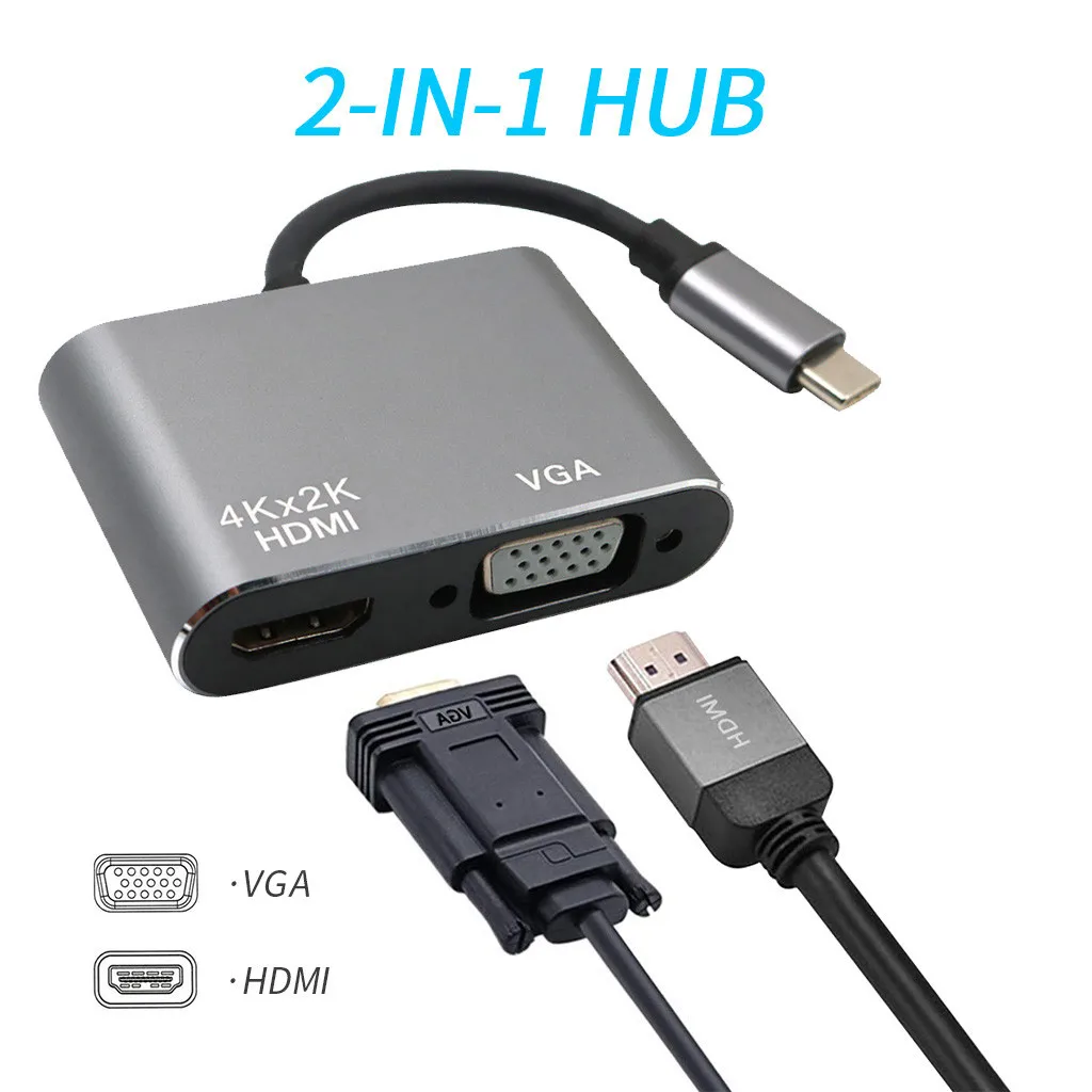 2 в 1 Usb type C до 4k Hdmi Vga T круг type C Usb-c преобразователи видеосигнала адаптер usb-концентратор компьютерный хаб ноутбук концентратор