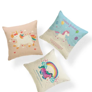 

Personalized Interesting Pillow Square Unicorn Rainbow Balloon Stripe Cartoon Cushion Cover Decoration Home Polyester Pillow