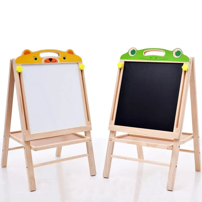 

Children Wooden Drawing Board Adjustable Double-Sided Magnetic Braced Wooden Multi-functional Writing Board Easel Small Blackboa