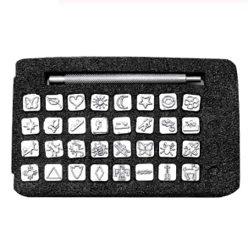 

32Pcs Metal Stamping Punch Tool for Leather Carving Stamp Tools DIY Tanned Leather Craft Printing Punch Stamps Set Patterns