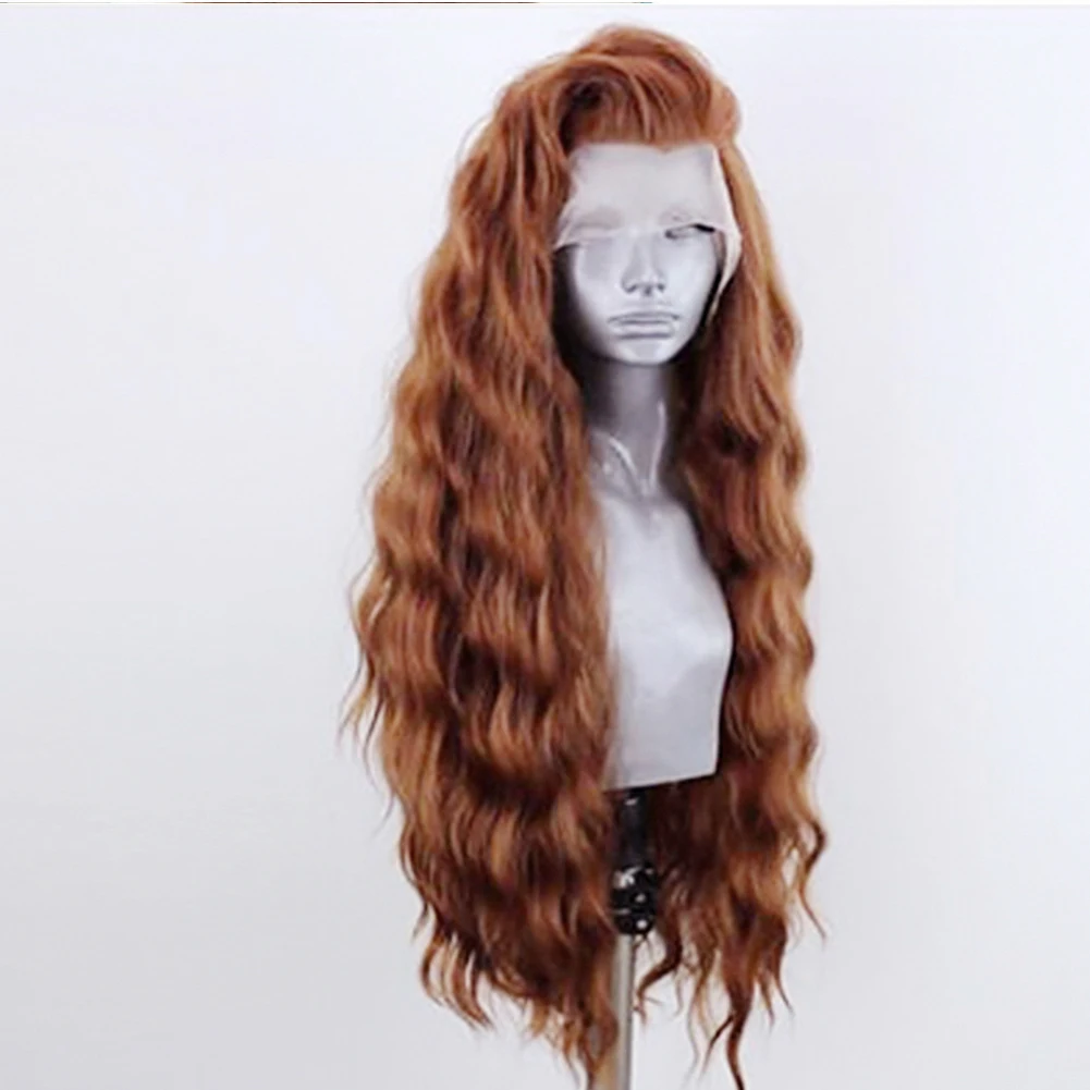 RONGDUOYI Long Lace Wig Synthetic Lace Front Wigs for Women Side Part Wavy Wig Brown High Temperature Hair Cosplay Wigs