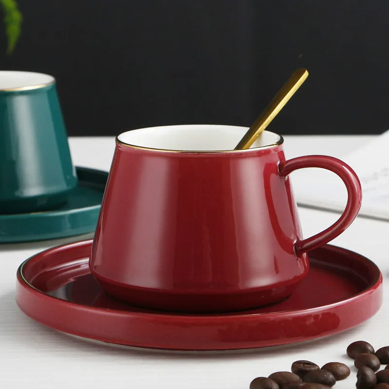 Fashion creative Phnom Penh ceramic coffee cup dish set magic red peacock green glaze mug small gift
