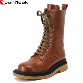 

MoonMeek 2020 New hot sale fashion ankle boots genuine leather comfortable ladies shoes autumn winter women boots black brown
