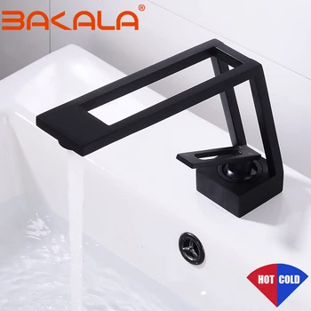 

BAKALA Luxury bathroom sink faucet brass matte black basin faucets hot & cold mixer water taps Peculiar shape washbasin tap