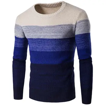 

Sweater 2019 Men Pullovers Long Sleeve Knitted Sweater High Quality Winter Pullovers Newest Warm Gradient Contrast color Sweater