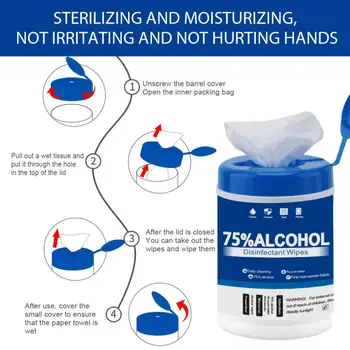 

60pcs Disposable 75% Alcohol Cleaning Wet Wipes Barreled Disinfection wipes For Hand Portable Home Office
