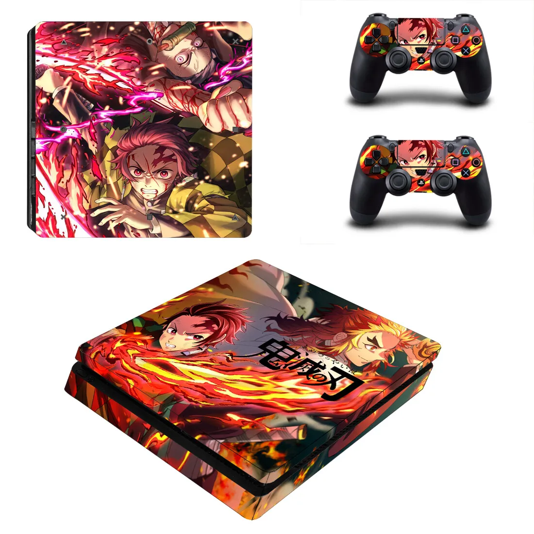 Demon Slayer PS4 Slim Skin Cover Sticker Decal Vinyl for Playstation 4 PS4 Slim Skin Console and 2 Controllers