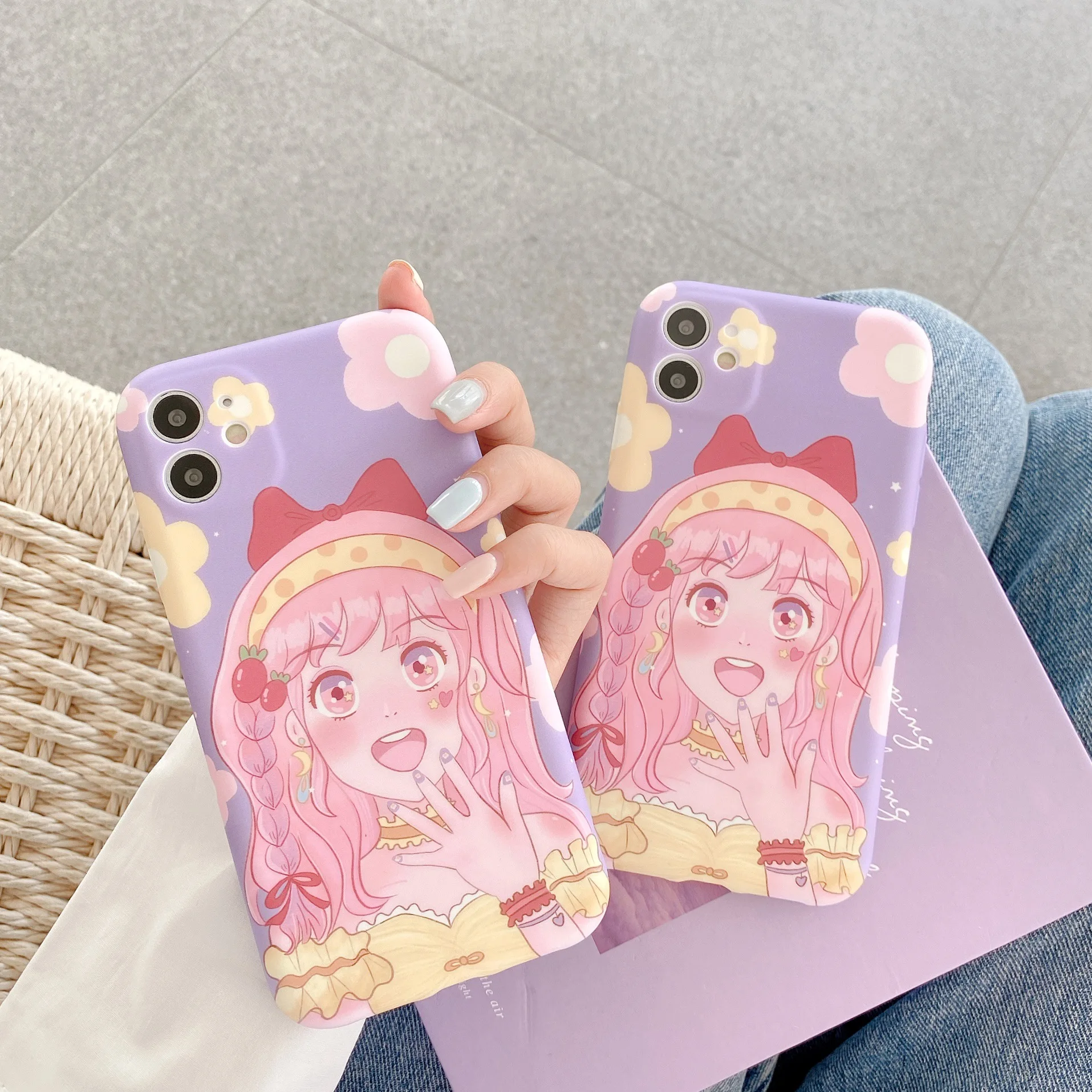 

Kawaii Summer Sweet girls Anime Phone case for iPhone 11 Pro Max case Cute Silicone cover for iPhone XS XR X 7 8 Plus 7Plus Case