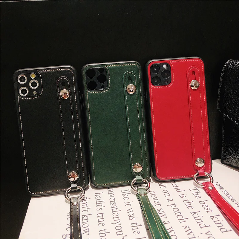 Женский кожаный чехол с ремешком на запястье для iphone 11 Pro Max 7 8 7Plus 10 x xr xs max красный