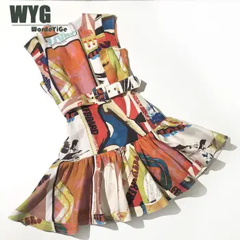 

Vintage Mermaid Dresses 2020 Summer New Arrival Hand Painting Sleeveless Ladies Elegant Designer Fashion Style Linen Dress