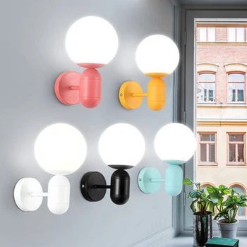 

Nordic LED Iron Glass Macaron Color Wall Lights Lighting Postmodern Indoor Decor Loft Lamp Restaurant Bedroom Bedside Luminaire