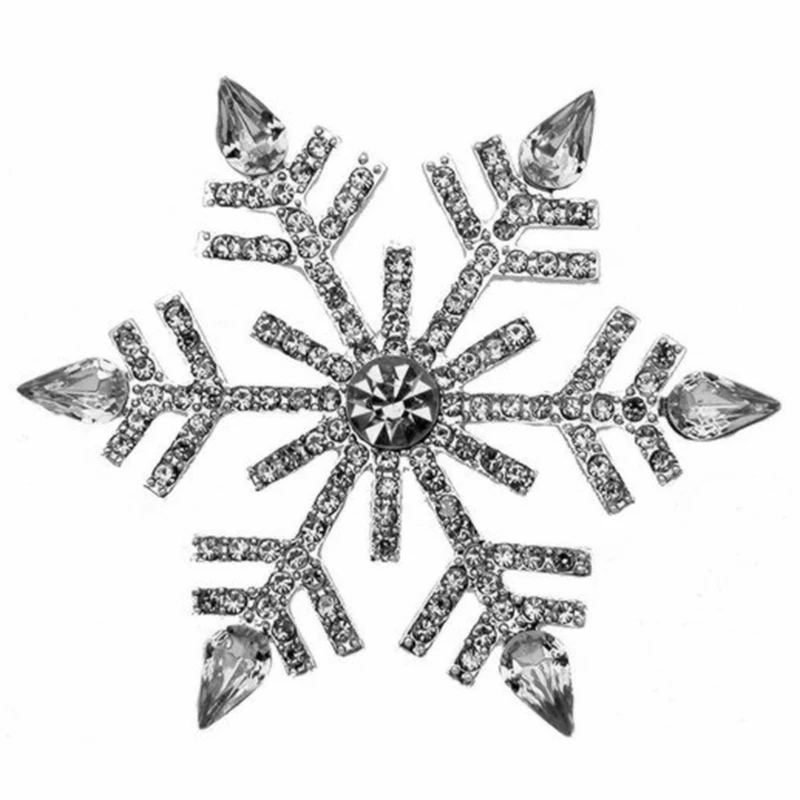 Retro Exaggeration Christmas Snowflake Brooch Blue Silver White Semi Precious Stone Coat Coat Collar Pin Present - Окраска металла: white1
