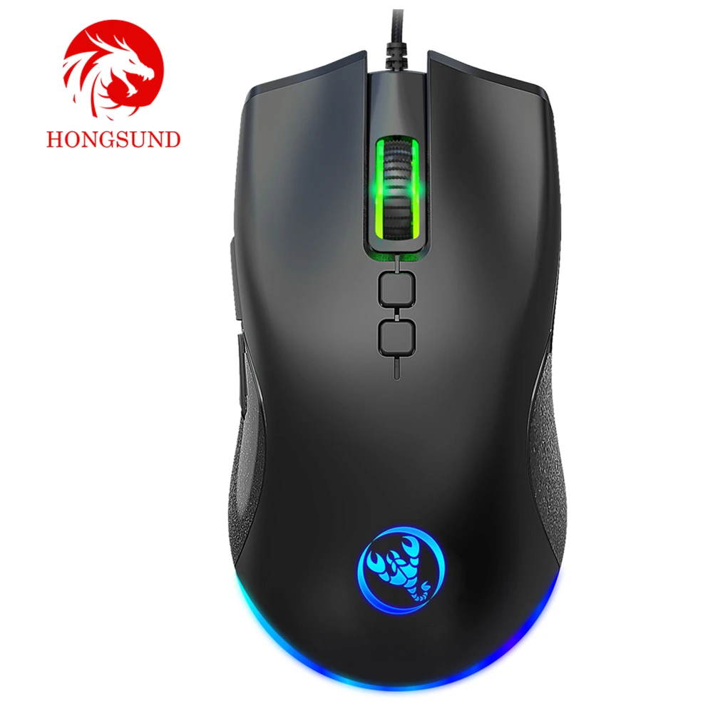 Игровая мышь Hongsund 7D проводная для киберспорта с Цветной подсветкой 6400 точек/дюйм