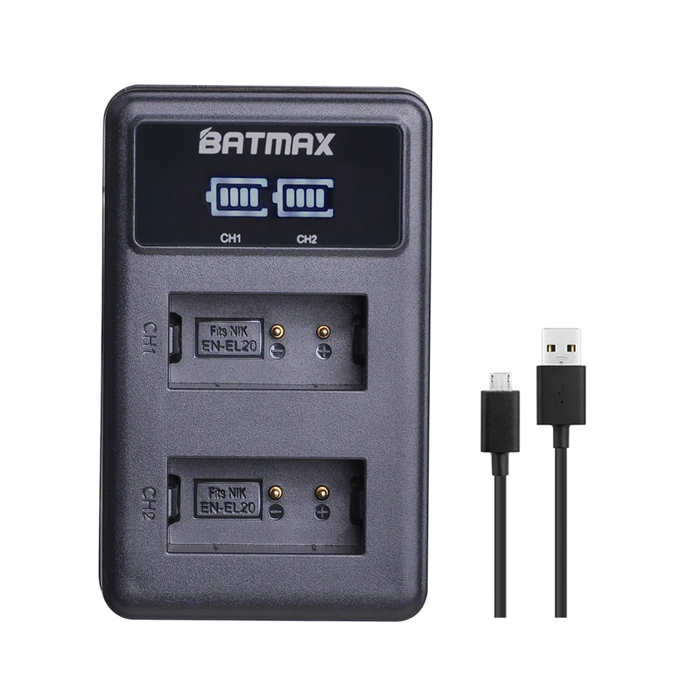 Batmax EN-EL20 EN-EL20A EN EL20 EN EL20a батарея+ светодиодный USB двойной зарядное устройство для Nikon Coolpix P1000 Nikon S1 J1, J2, J3 Nikon1 AW1 - Цвет: 1 charger