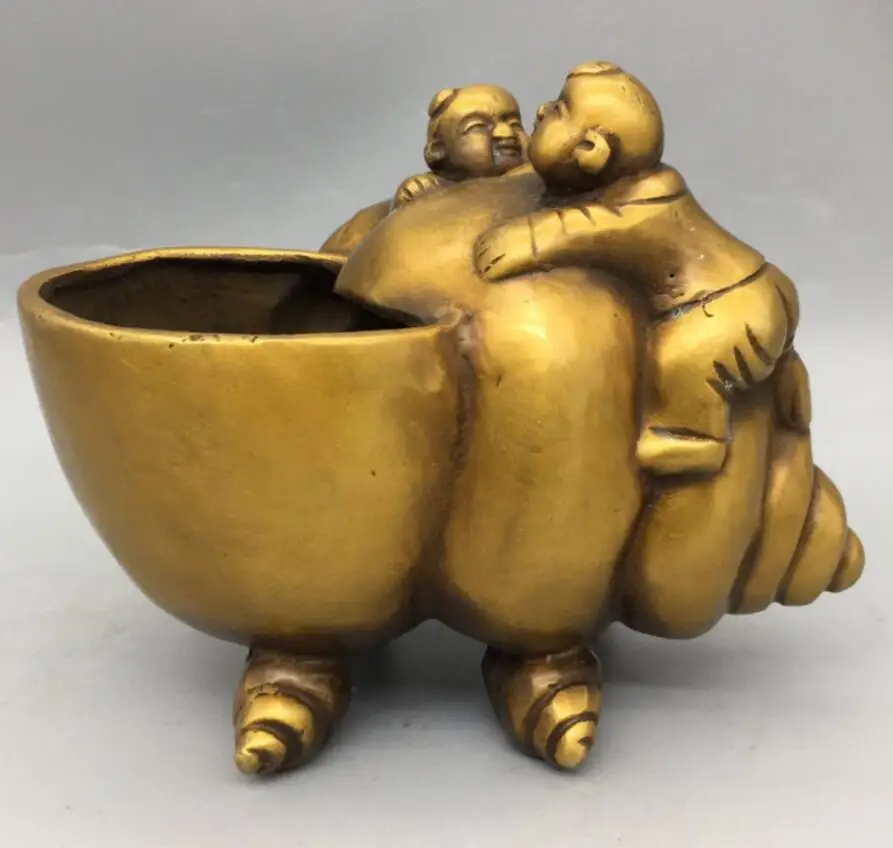 

China brass Boys Girls conch Storage tanks crafts statue