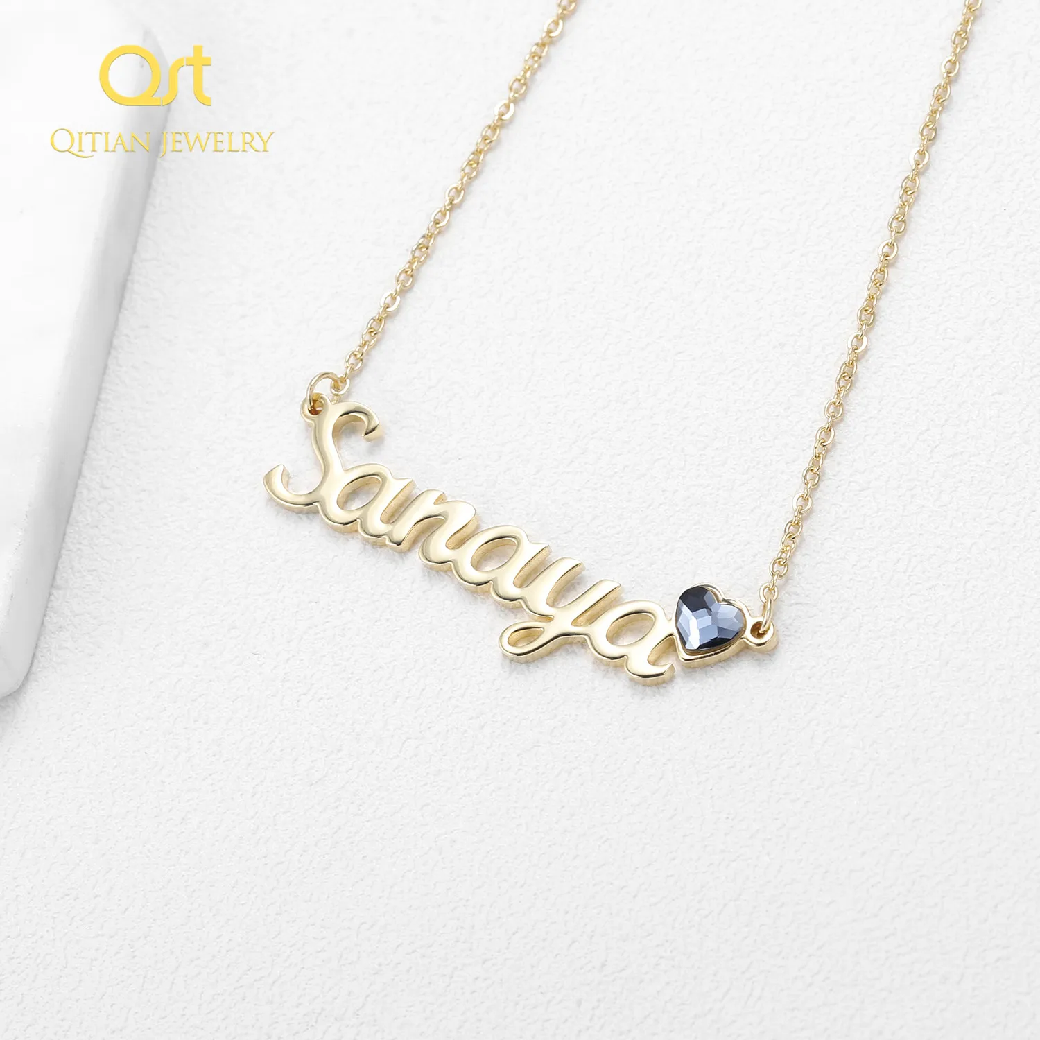 MASIDOLA Custom Any Name Birthstone Necklace Personalized Stainless Steel Heart Pendant for Women