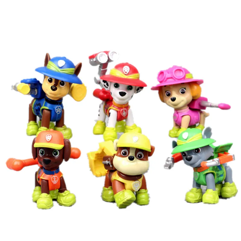 6pcs С принтом из мультфильма «Щенячий патруль игрушки собака Patrulla Canina фигурки деформации виниловые куклы игрушки для детей детская одежда с принтом из мультфильма «Щенячий патруль подарки на день рождения - Цвет: 6pcs