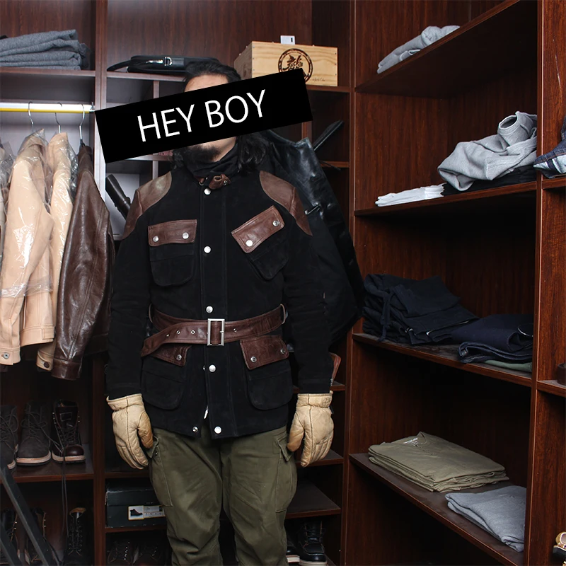 70% OFF Read Description! Army style hunting coat genuine cow suede leather M65 outerwear mens cowhide leather hunt jacket