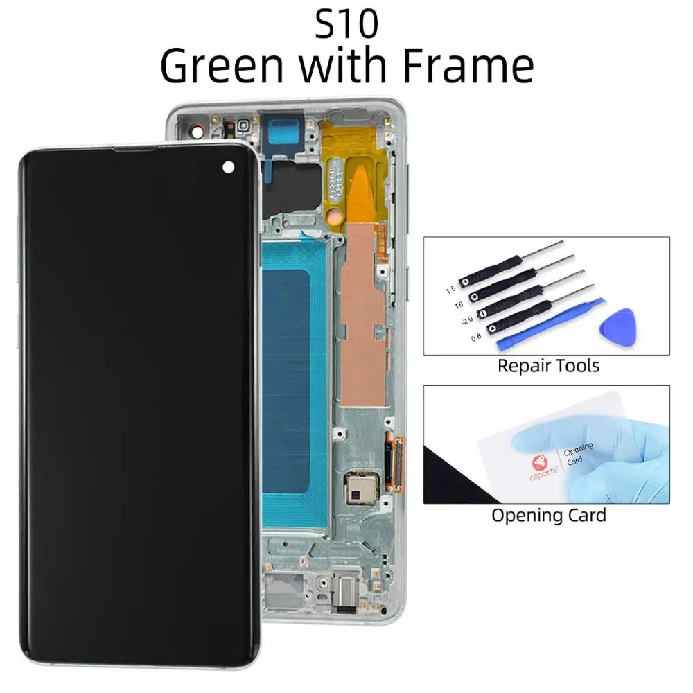 Для samsung S10 lcd дисплей G973F G973 для samsung Galaxy S10 Plus S10+ S10E lcd G975 G975F сенсорный экран дигитайзер - Цвет: S10 Green Frame