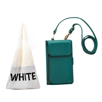 

Knitted Woven Large Capacity Shoulder Bag Color Words Solid Color White & Phone Messenger Bag Ladies Green