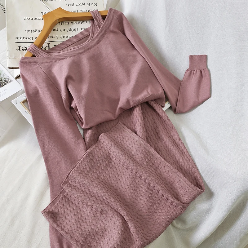pink purple Комплект из двух предметов; сезон осень-зима; женское платье на бретелях+ свитер с длинными рукавами; комплекты женских длинных трикотажных платьев; Vestidos AB1662 - Цвет: pink purple
