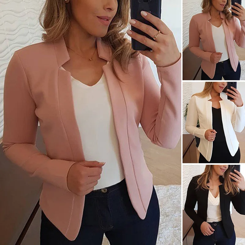 awesome  Autumn Fashion jacket Women Solid Color Short Suit Coat Long Sleeve Casual Slim elegant classic bus