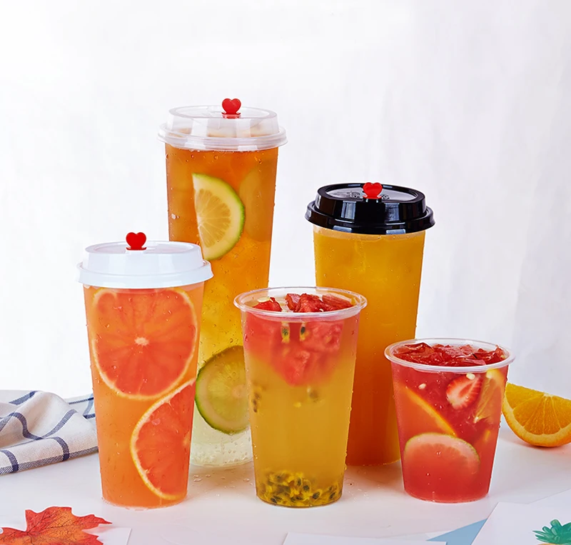 

Disposable Plastic Cups for Party,Hard Clear Cup Plastic with Black Lid for Iced Cold Drink Coffee Milk Tea Juice Smoothie Boba