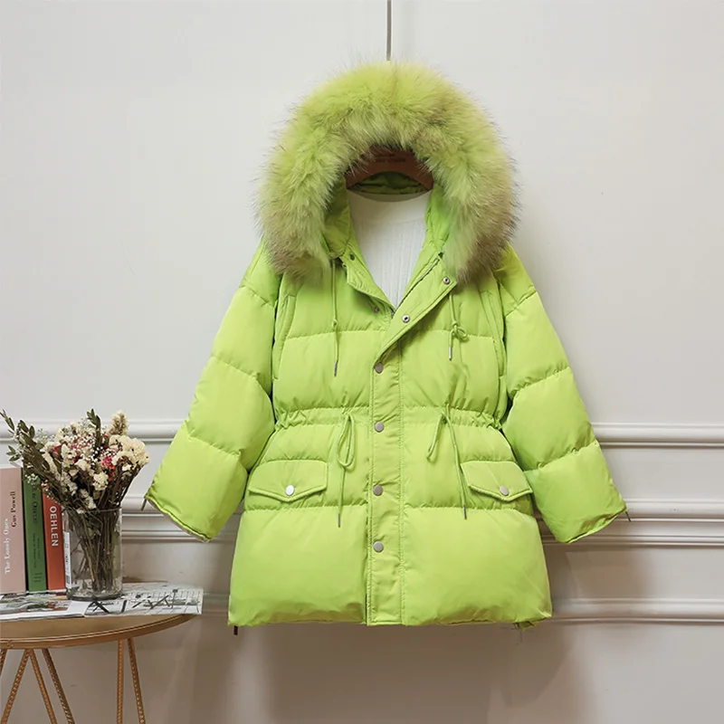 Новинка 2020 Женское зимнее пальто с воротником из натурального меха енота теплые