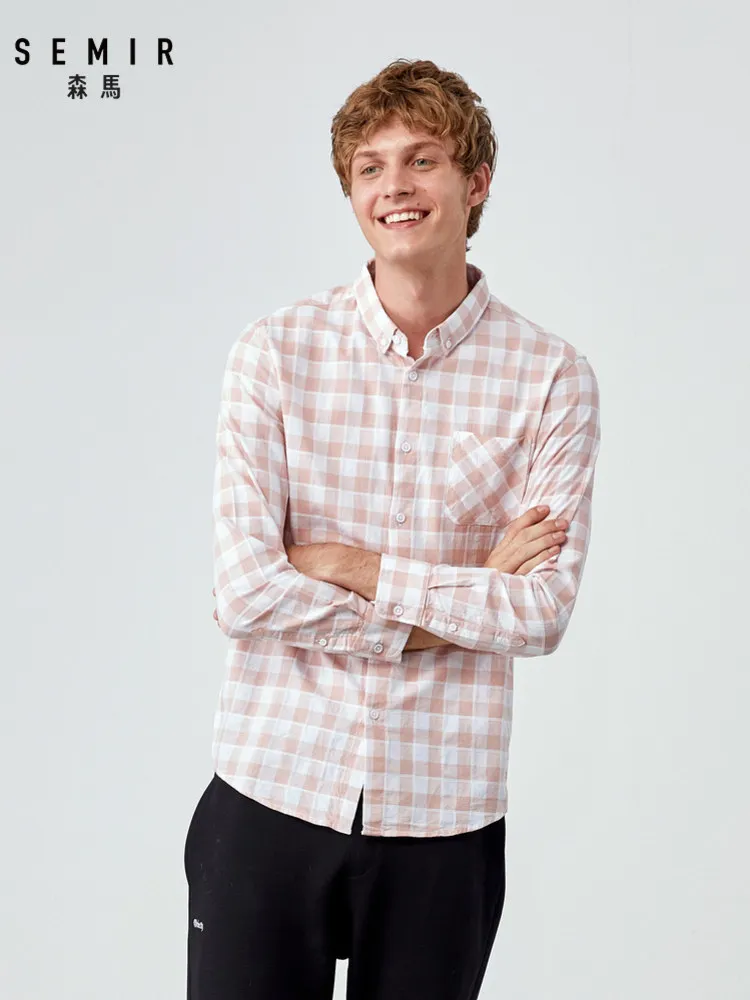 

SEMIR Men Regualr Fit Plaid Shirt Soft Cotton Shirt with Turn-Down Collar Men's Fashion Shirt with Tapered Waist for Spring