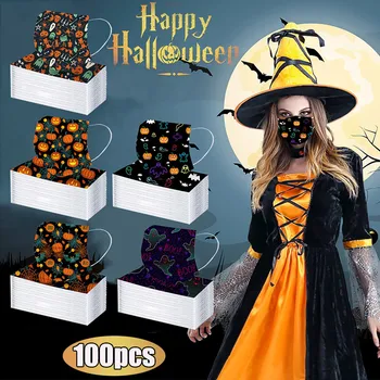 

Fast Delivery Disposable Unisex Printed Halloween Soft Masks For Adults 3-layer Face Masks Protective Breathable Mascarillas