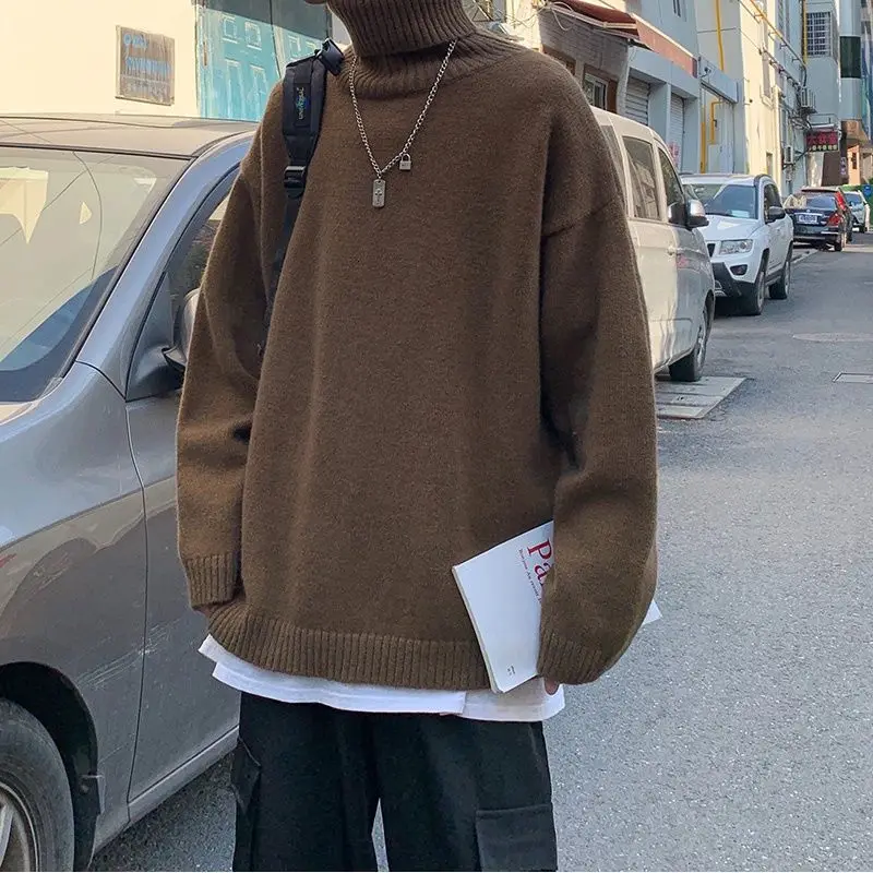

Men's sweater 2021 Autumn winter new slim solid color turtleneck long-sleeve sweater loose casual personality youth men's wear