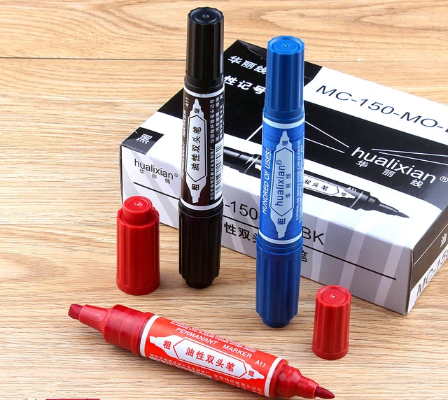 Wholesales Bulk Logistics Courier Black/blue/red Color Double Head Round  Toe Oil Permanent Marker Pen - Paint Markers - AliExpress