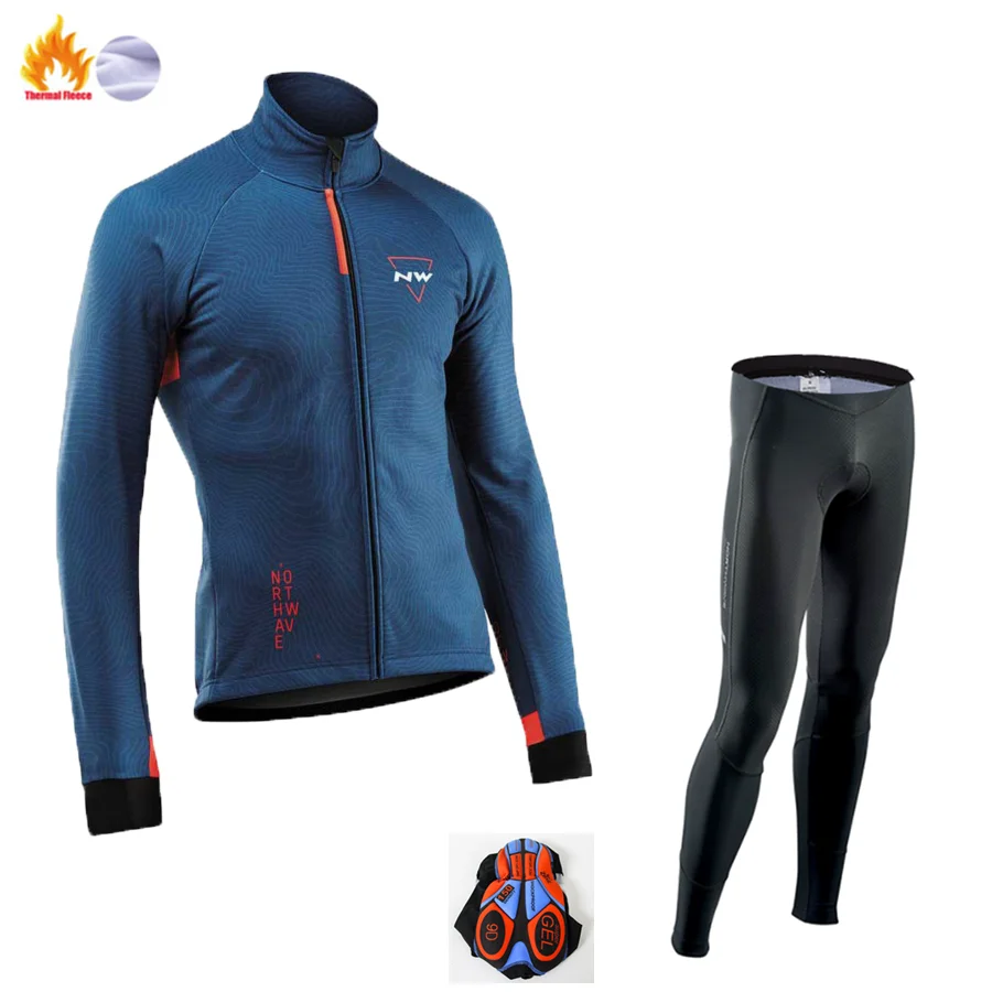 Pro NW Мужская одежда для велоспорта с длинным рукавом Ropa Ciclismo Invierno Hombre зимний теплый флисовый комплект для велоспорта из джерси и штанов - Цвет: Winter Jersey Suit