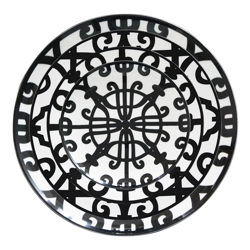 Whole sale kinds size black ceramic dishes dinnerware decorative bone china dinner plate sets steak dessert tableware