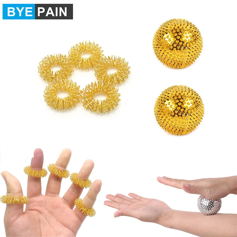 9Pcs/Lot BYEPAIN Hand Palm Acupuncture Ball Needle Massage Handball Magnetic Finger Massage Rings For Health Blood Circulation