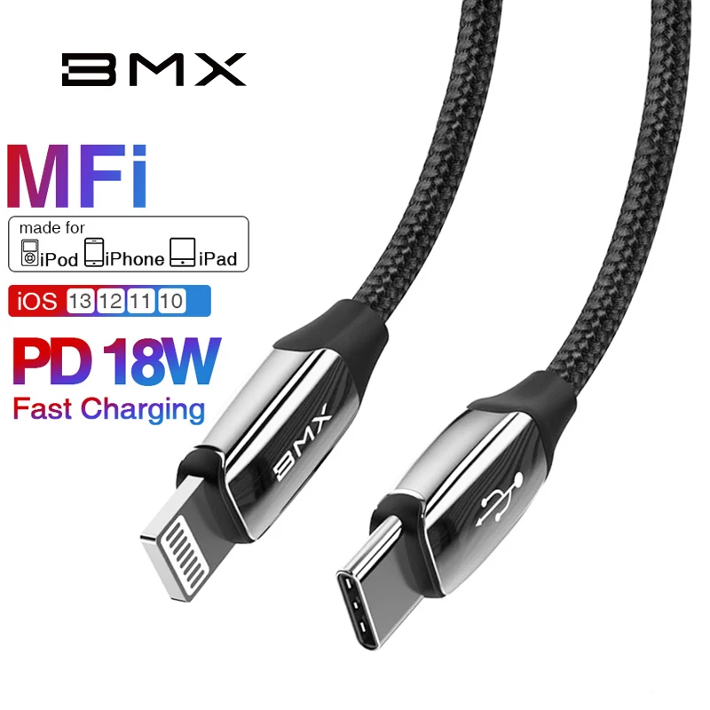 BMX MFi USB C к Lightning Кабель для iPhone XR XS Max USB кабель PD 18 Вт Кабель для быстрой зарядки для iPhone 11 Pro Max зарядный кабель