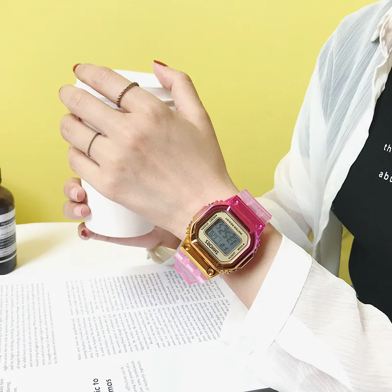 Розовые женские спортивные часы водонепроницаемые резиновые разноцветные цифровые женские часы популярные школьные студенческие подарочные часы для девочек