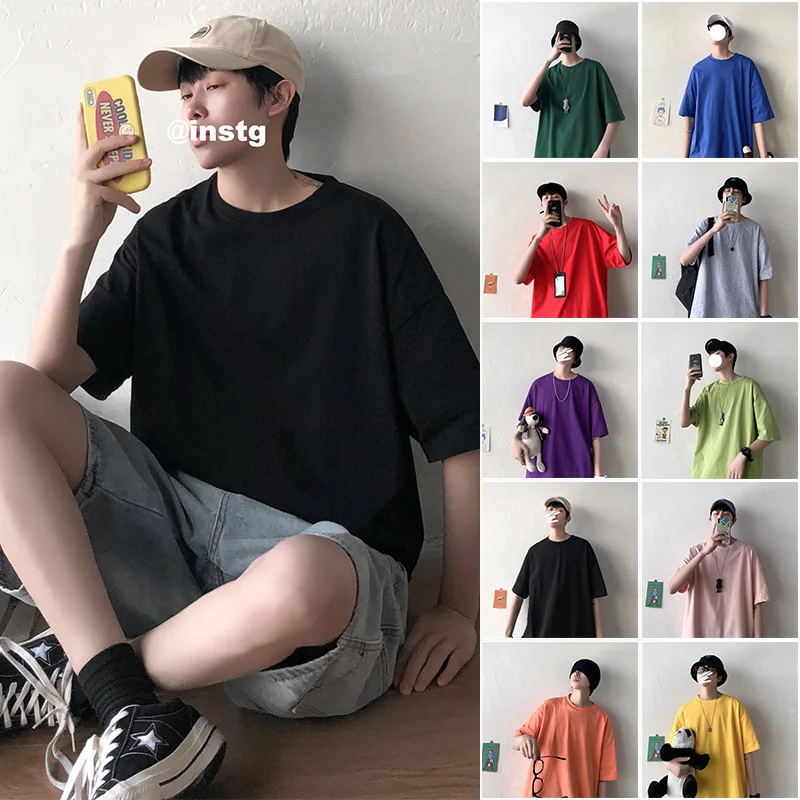 

Privathinker 2020 Men Solid Short Sleeve Tshirts Men's Korean Summer Colorful Tee T-shirts Male O-Neck Clothes Oversize S-5XL