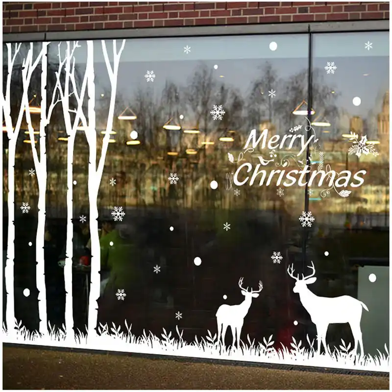 Christmas Decorations Forest Snowflake Elk Wall Stickers For Living Room Bedroom Shop Window Glass Door Decoration Wall Paper