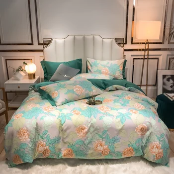 

Floral Leaves Duvet Cover set Queen King size 4Pcs Egyptian Cotton Soft Bedding Set Botanical Rich Comforter Cover Bed Sheet set