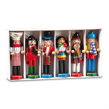 

6PCS/Set Wooden Nutcracker Doll Soldier Miniature Figurines Christmas Tree Ornaments Kids Gift Children's Room Decoration 12CM