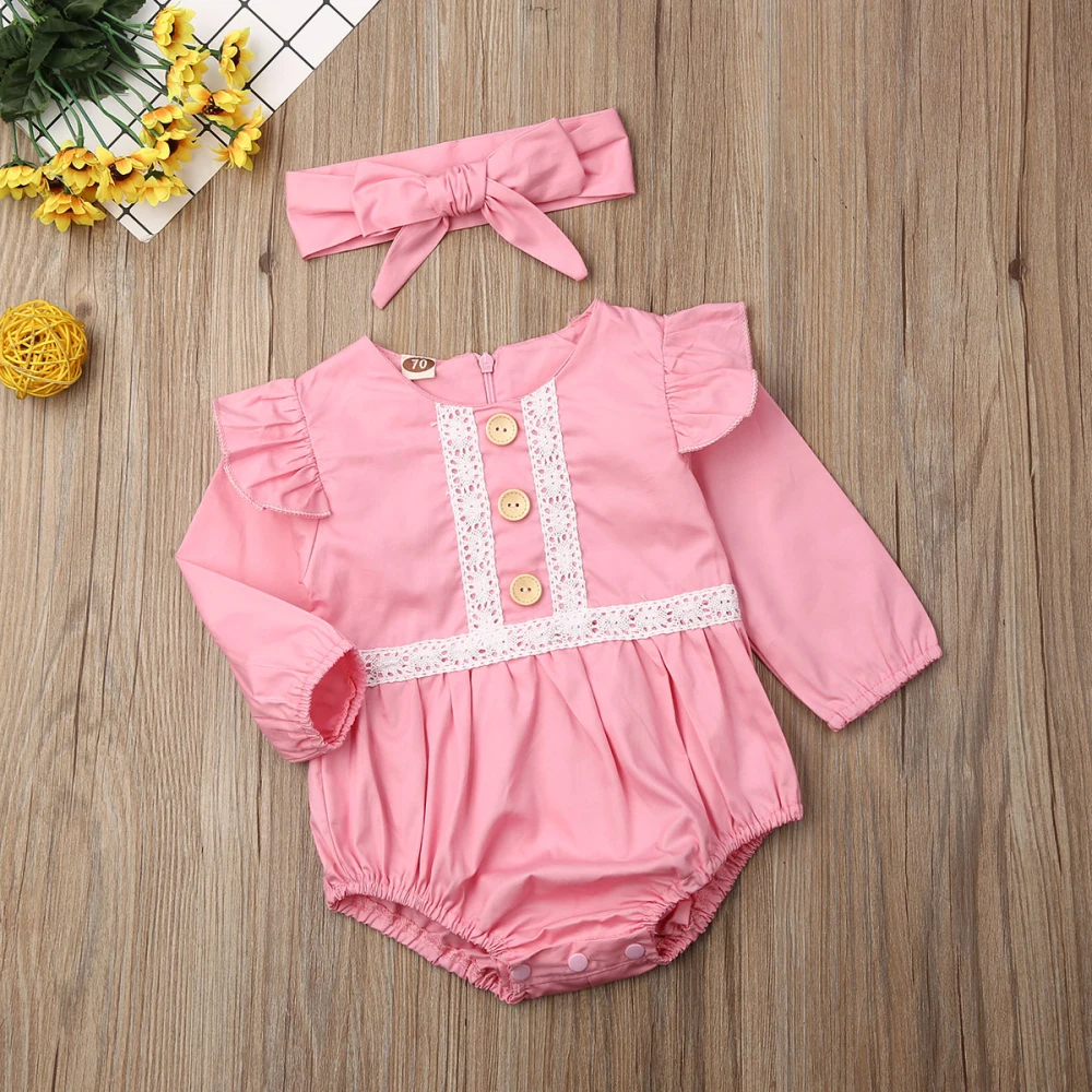 2PCS Newborn Baby Girl Bodysuits Autumn Clothes Long Sleeve Lace Bodysuit Jumpsuit Bodysuits Sunsuit baby kleding