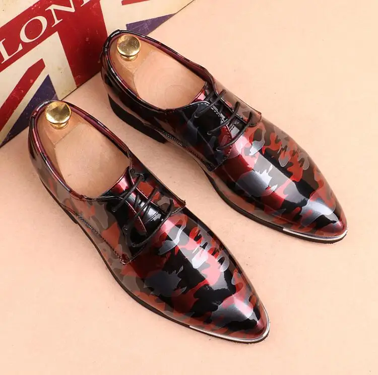 Camouflage Adult Men Dress Shoes Patent Leather Designer Luxury Classic