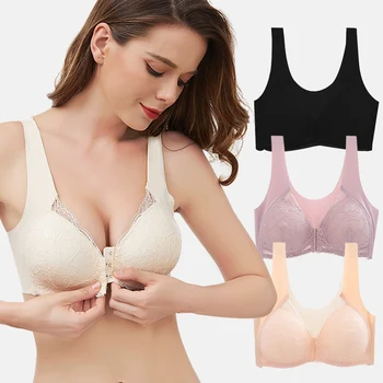 

Sexy lace bra JETU Front Closure Extra-Elastic Breathable Bra Female Vest Push Up Full Cup Sexy Lace s Gather ssiere Vest