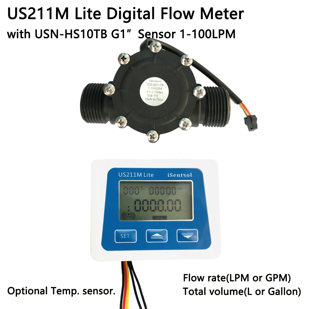 

US211M Lite Digital Flow Meter G1" USN-HS10TB 1-100L/min 5V Flow Reader Compatible Hall Effect Water Flow Sensorn Saier Dijiang