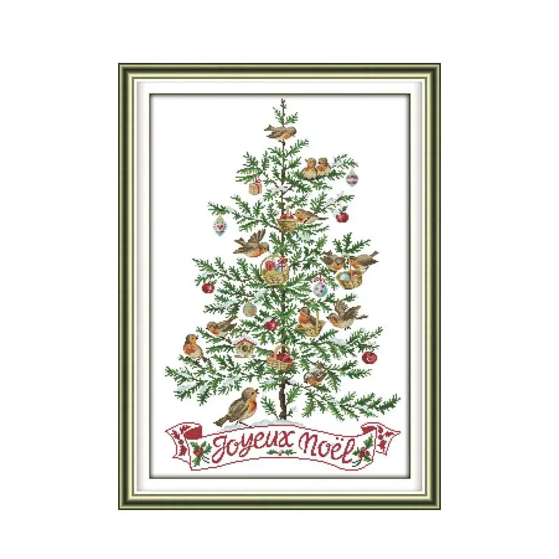 Christmas tree with birds Cross Stitch Kit 18ct 14ct 11ct count printed canvas stitching embroidery DIY handmade needlework