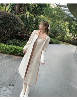 

Simple fashion over the knee coat women's 202020new long autumn and winter double-faced woolen goods loose wool solid color coat