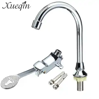 

Xueqin Chrome Brass Foot Pedal Valves Faucet Nickel Basin Tap Kitchen Bathroom Medical Laboratory Public Place Vessel Sink Mixer