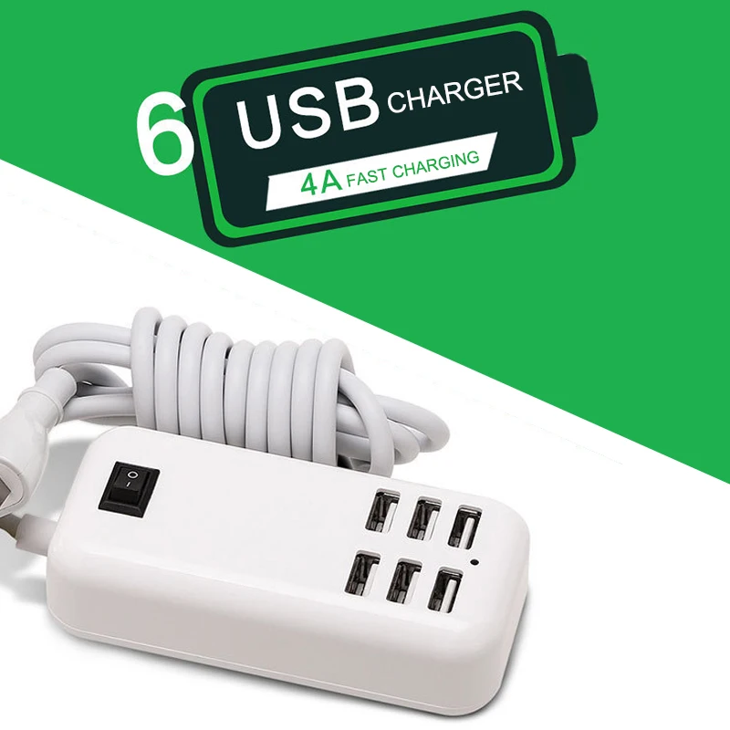 Зарядное устройство с 6 USB портами и кабелем 1 5 м 20 Вт|Зарядные устройства| |